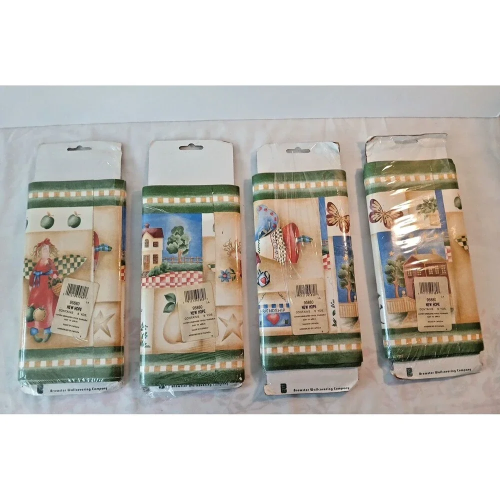 Brewster Wallpaper Border Lot of 4 NOS Patchwork Prepasted Vinyl Washable